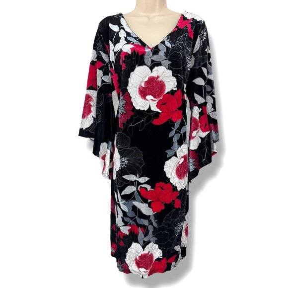 Notations‎ Floral Print Bell Sleeve Velvet Shift Dress Size 2X 18 20 Plus Sz New - Picture 1 of 7